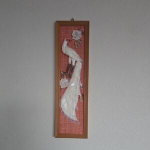 3D White Peacock Wall Art Textured Relief Wood Frame Boho Decor